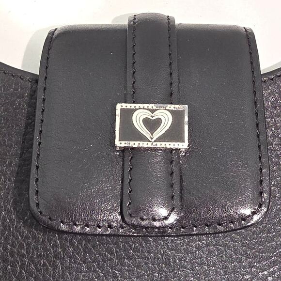 BRIGHTON WOMEN'S BLACK DANIA LEATHER HANDBAG HEART CHARM FLAP CLOSURE 14X11X5 - Picture 7 of 15